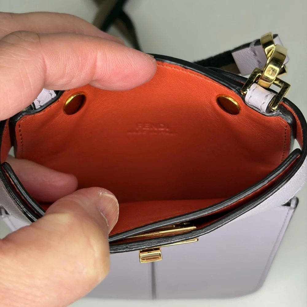 FENDI Peekaboo phone pouch calf leather, canvas strap anemone (lilac) and orange